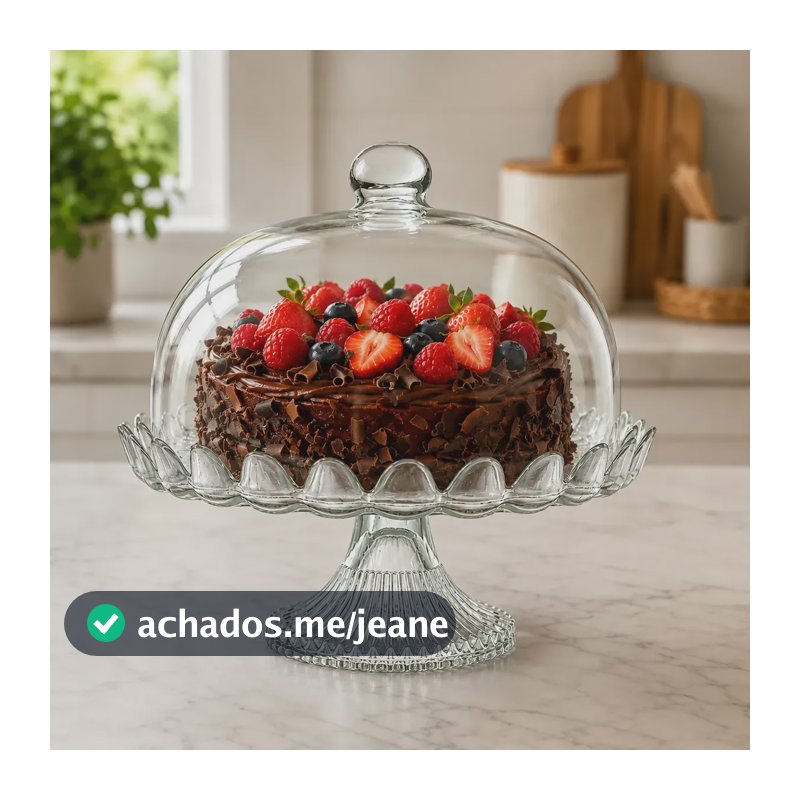 Boleira Vidro Pétala 24cm Com Tampa Pé Porta Bolo Mesa Posta Transparente