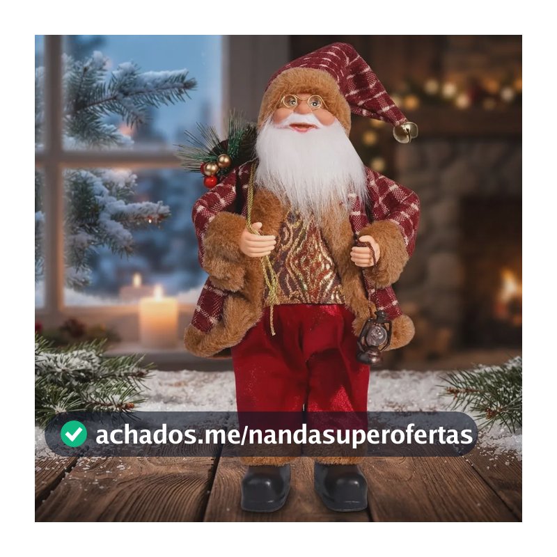 Papai Noel Gigante 32cm Boneco Enfeite Natal Luxo Premium Xadrez Vinho -