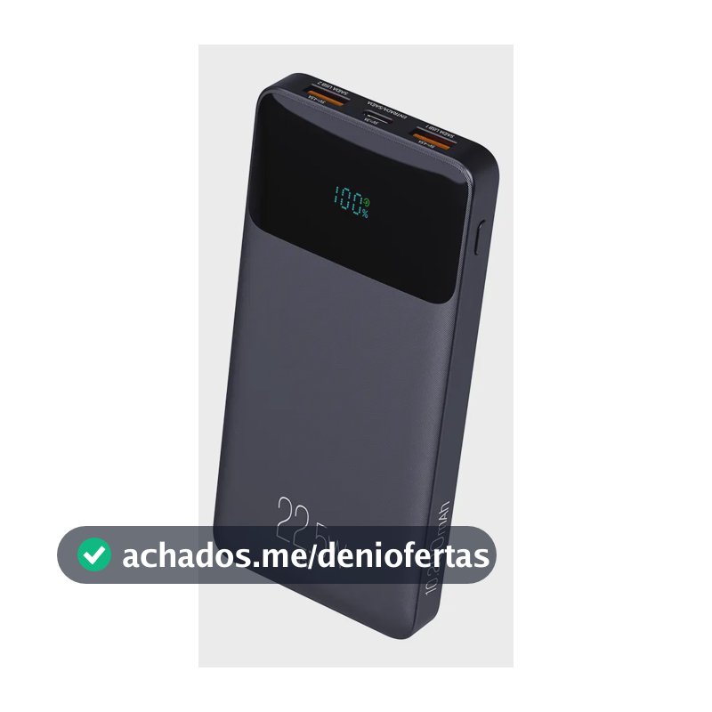 Power Bank 10200mAh 22,5W ELG Carregador Portátil PD 20W QC 3.0 USB-C 2 Saídas USB Carga Rápida Bateria Externa Lítio Preto PB102BK