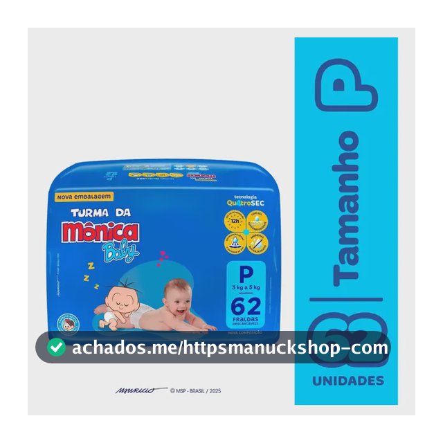 Fraldas Descartáveis Baby Qu4troSec Com 62 Unidades Tamanho P Turma da Mônica