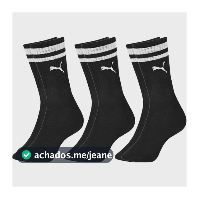 Kit 3 Pares Meias Puma Cano Alto Longo Confortável Original
