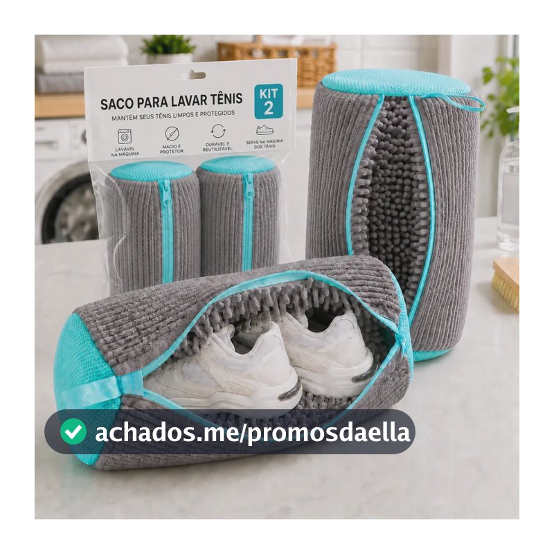 Kit 2 Sacos Para Lavar Tênis E Sapatos Em Máquina De Lavar – Saco Telado Anti-Impacto Com Fechamento Em Zíper