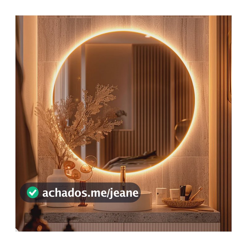 Espelho Redondo 60cm C/ Led Para Parede Quarto Banheiro Sala