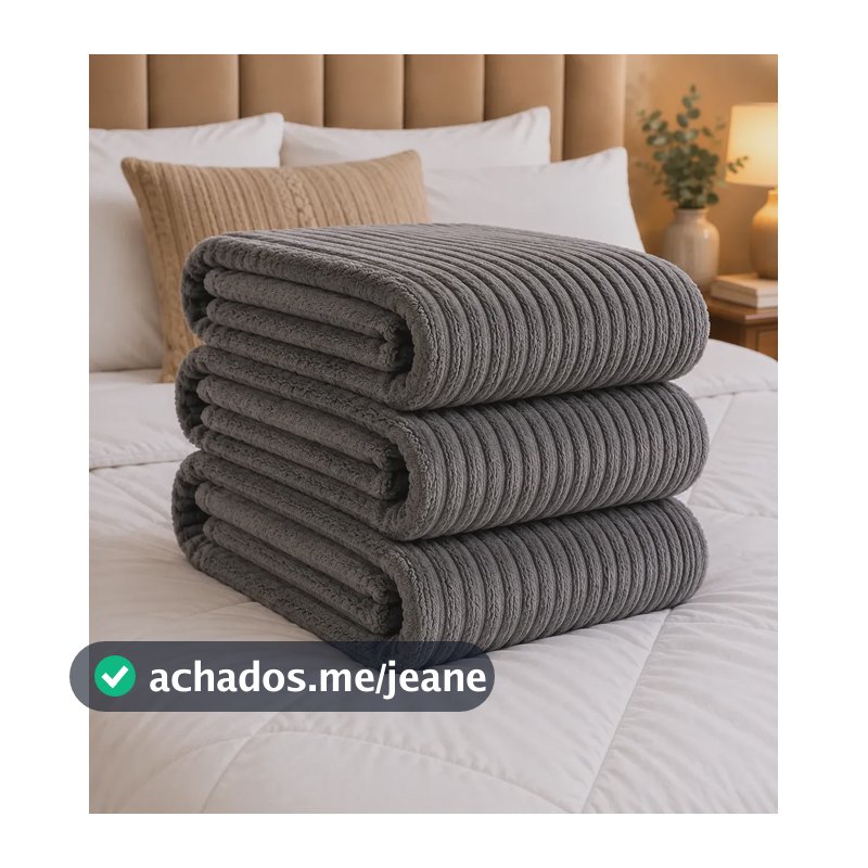 Cobertor Manta Casal Aveludada Canelada Super Macia Luxo Canelada 750 G Cinza