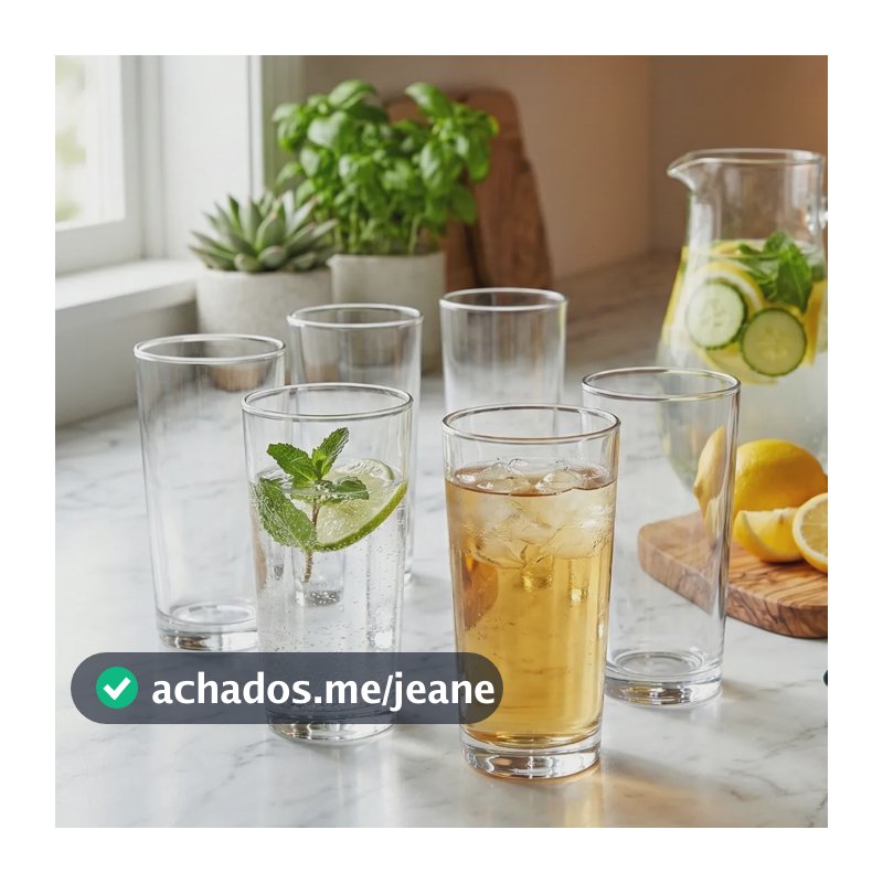 Jogo Copos Long Drink Água Suco Multiuso 255ml Kit 6 Peças Transparente