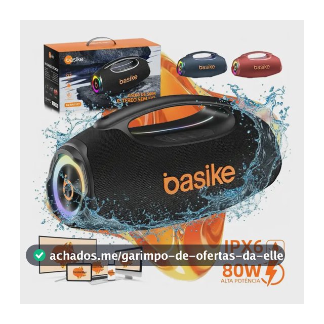 Basike Caixa de Som Portátil Com Bluetooth Boombox 80W 8000Mah 10hrs Sem fio IPX6 À Prova D'água Com Bateria Recarregavel Luz RGB Hifi TWS Bass Forte Áudio de Alta Qualid Para TV Festa Casa Subwoofer
