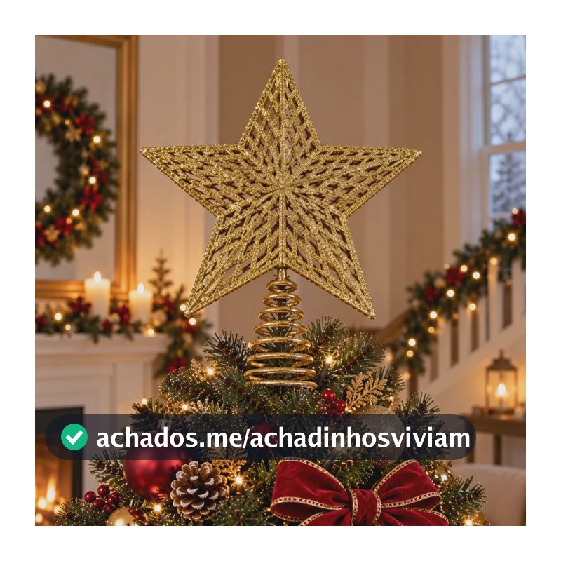 Topo De Árvore De Natal Estrela Dourada Raio Glitter 15cm Dourado Estrela