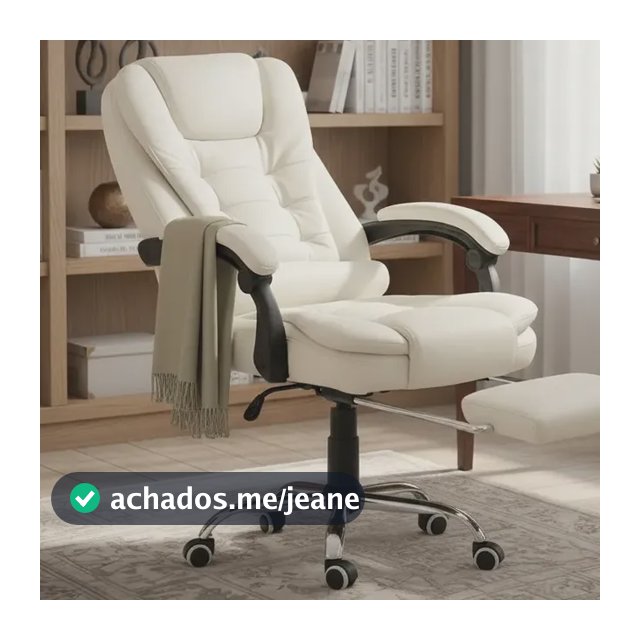 Cadeira De Escritório Itália Presidente Ergonômica Couro Sintético Encosto Ajustável Com Trava E Apoio Para Pés Cor Branca Luvinco