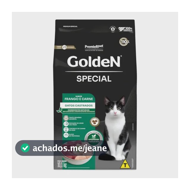 Racao Golden Gatos Special Castrados Sabor Frango E Carne 10.1 Kg
