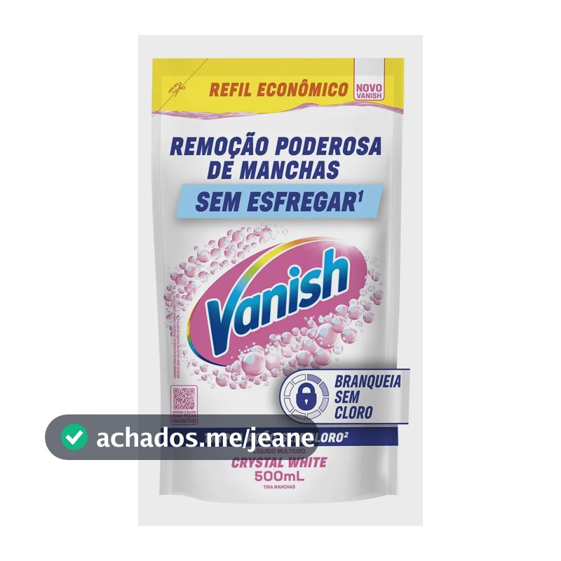 Tira Manchas Vanish Líquido Sem Cloro Crystal White para Roupas Brancas Refil 500ml