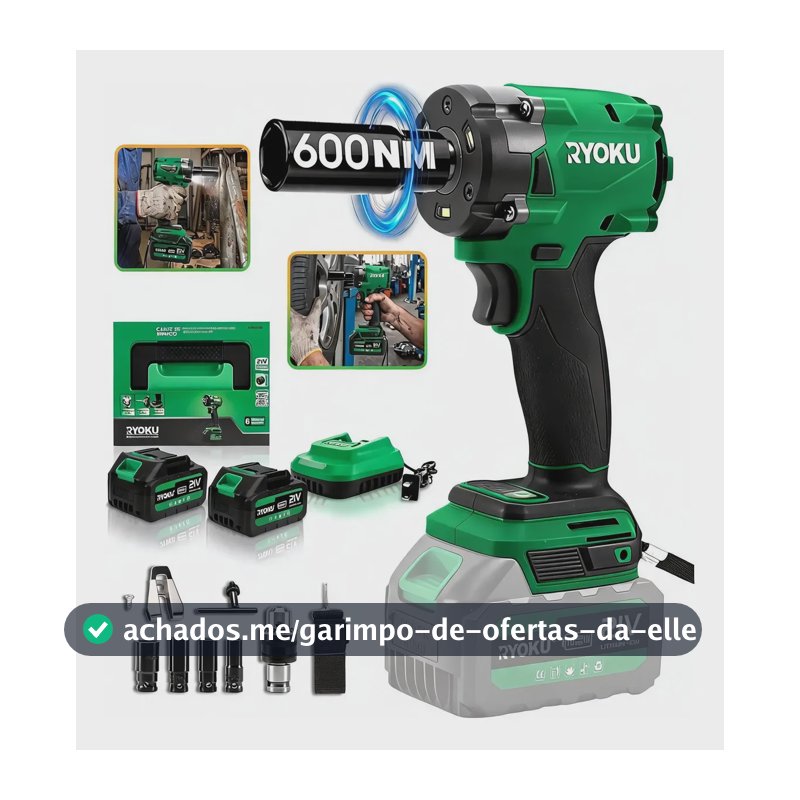 Chave De Impacto 21v Brushless Com 2 Baterias Sem Escova Verde 127/220v