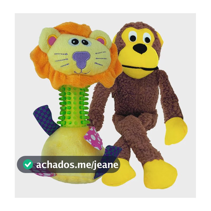 Kit 2 Pelúcias Para Cachorro, Macaco E Leão Savana Pet