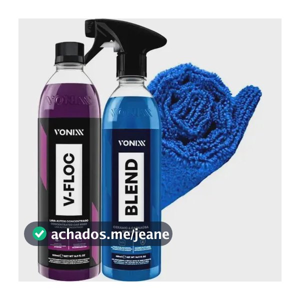Kit - Cera Spray Vonixx Blend Carnaúba 500ml + Shampoo Automotivo V-Floc 500ml + Toalha Microfribra 40X40cm 350gsm Vintex