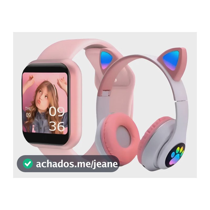 Relógio Smartwatch Feminino + Fone De Ouvido Lad Gatinho Cor Rosa
