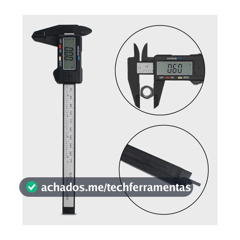 Paquímetro Digital Fibra De Carbono Alta Precisão 150mm + Estojo + 2 Baterias