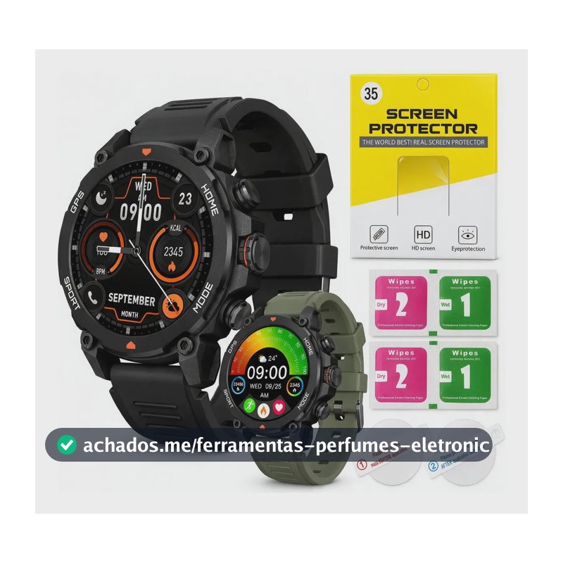 Relógio Inteligente Aurafit G6 Com Gps À Prova D'água 5atm Preto Sport Preto E Verde-militar
