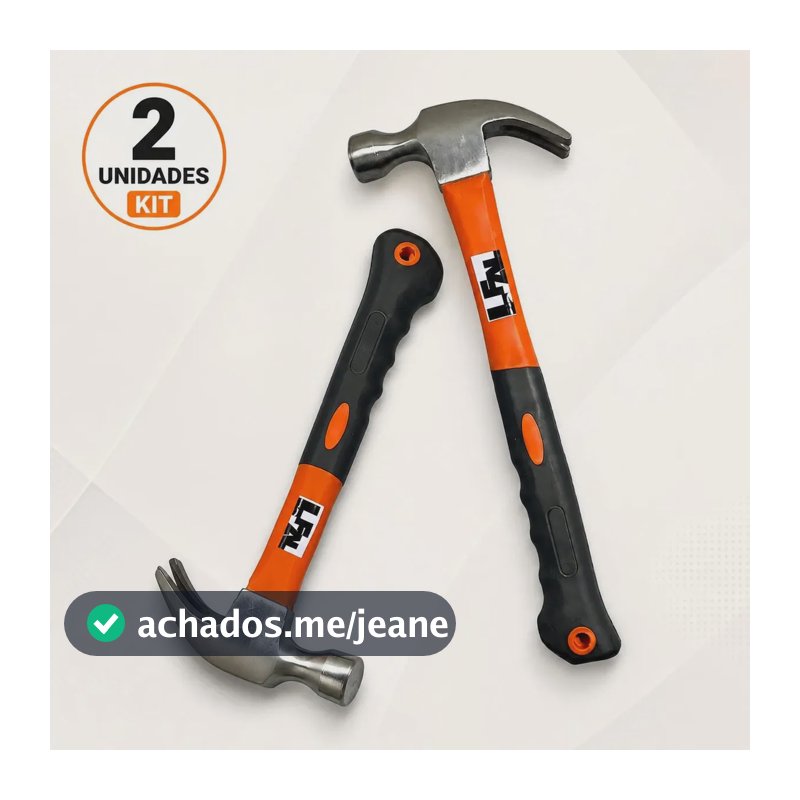 Kit 2 Martelo De Prego Profissional Tipo Unha Cabeça Aço Cabo Fibra Emborrachado Resistente Ferramenta Portátil Multifuncional Construção Obra Casa Pedreiro Carpinteiro Serralheiro Reforma Marca Lfal