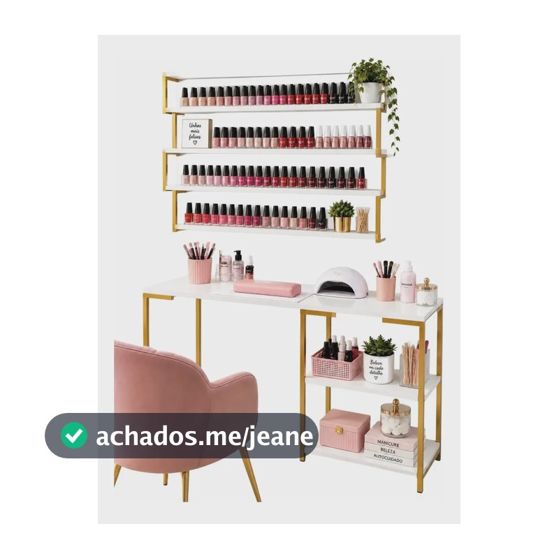 Mesa De Manicure Profissional Com Esmalteira Dourado
