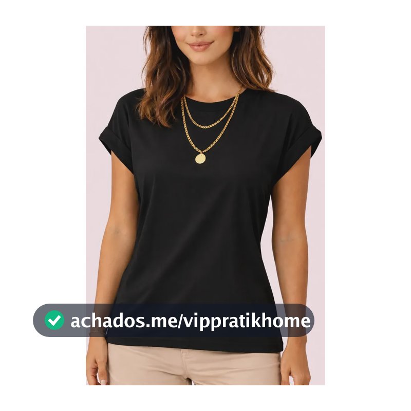 Blusa Feminina Muscle Tee Malha Algodão Clássica Casual Chic Preto G