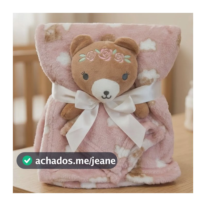 Kit Manta Naninha Bebê Pelúcia Infantil Bichinho Bene Casa Ursinha Rosa