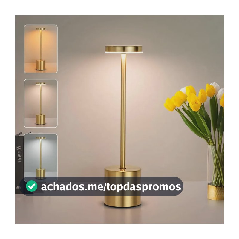 Luminária Mesa Abajur Led Dimerizável Recarregável Sem Fio Dourado 36v Dourado