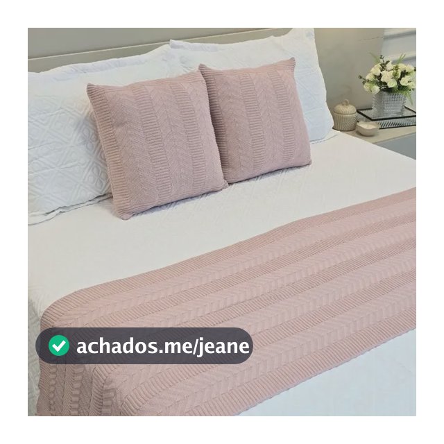 Kit Peseira Cama Casal Queen Trico Manta Decorativa +2 Capas