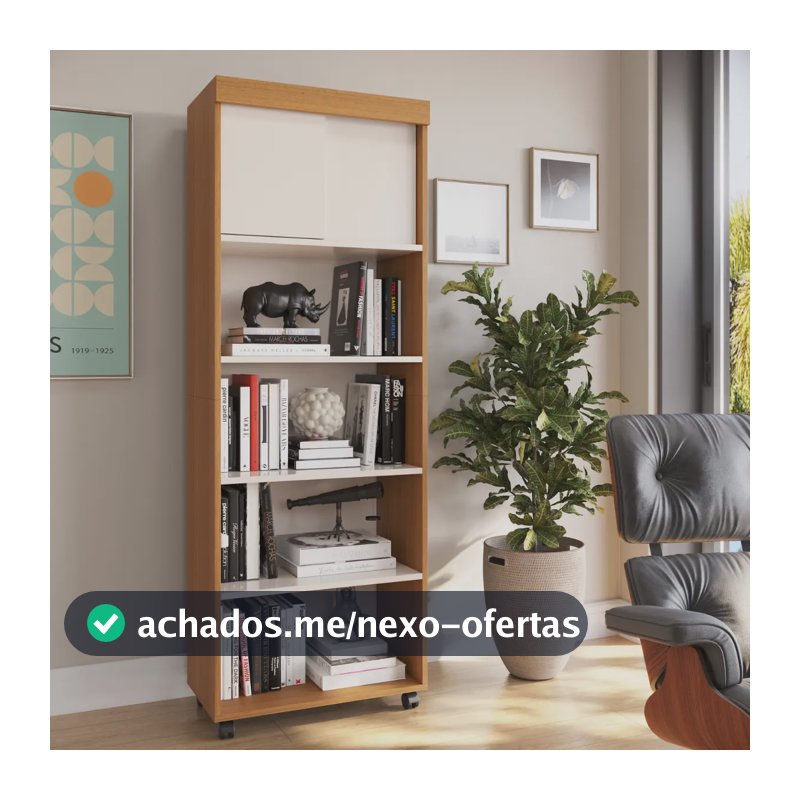 Estante Para Livros Com Portas 4 Prateleiras Organizador Livreiro Para Sala Escritório Multiuso Cor Cedro Off White