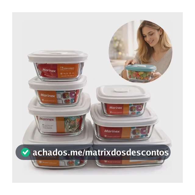Kit 7 Potes Marinex Vidro Com Tampa Facilita Envio Imediato