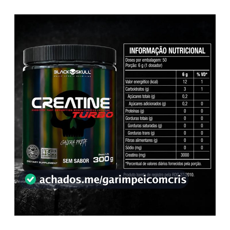 Creatina Black Skull Caveira Preta Turbo em pó Sem sabor x 300g