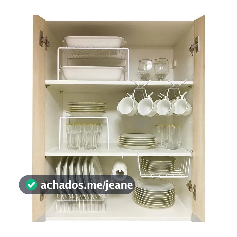 Kit 7 Organizadores Para Cozinha Armário Prateleira Aramado Cor Branco
