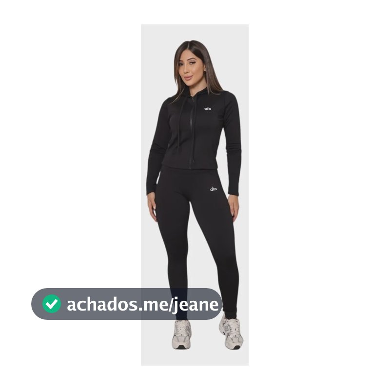 Conjunto Esportivo Flanelado Feminino Alo Blusa Capuz Zíper Preto M