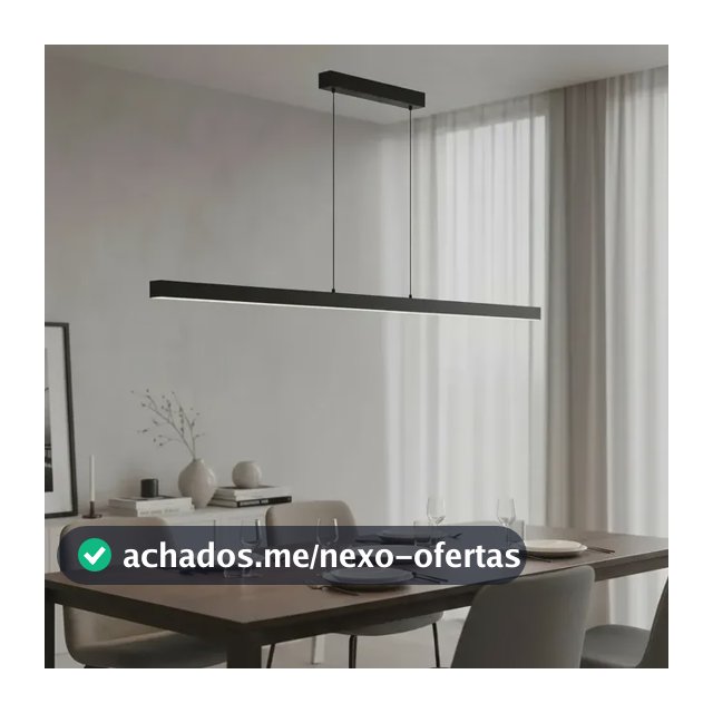 Luminaria Lustre Pendente Retangular Led Integrado 50w 115cm Cor Preto- luz fria 6.000K