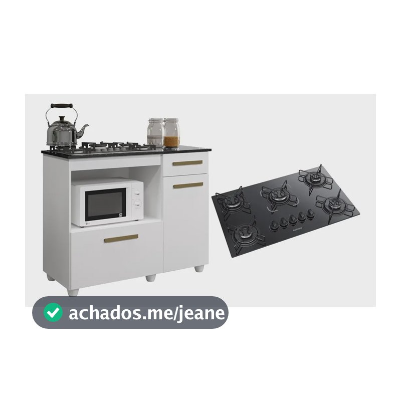 Balcão Cooktop E Cooktop 5 Bocas Itatiaia Essencial Preto Branco