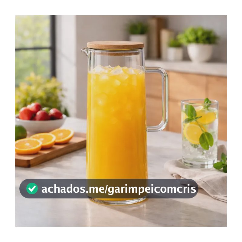 Jarra Luxo Vidro Borossilicato 1,2 L C/ Tampa Bambu Vedação Hermética Sucos Água
