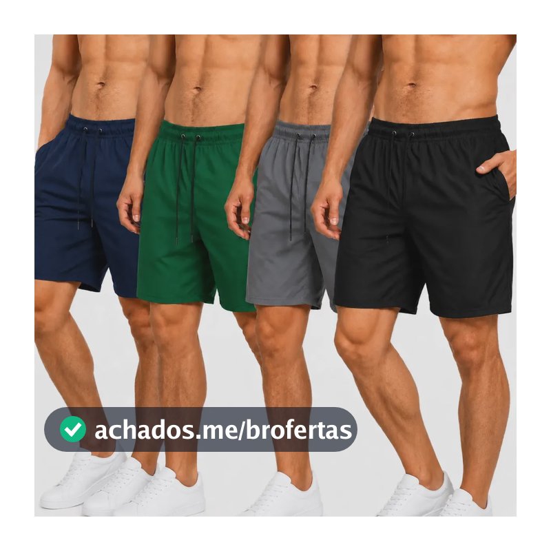 Kit 4 Bermudas Masculina Shorts Praia Tactel Academia Treino Preto/verde/cinza/azul-marinho Liso G