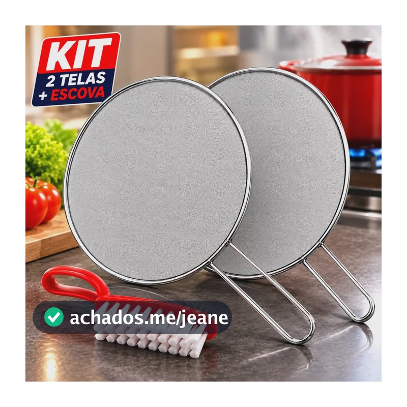 Kit 2 Tela Tampa Anti Respingo Fritura Inox 28cm + Escova