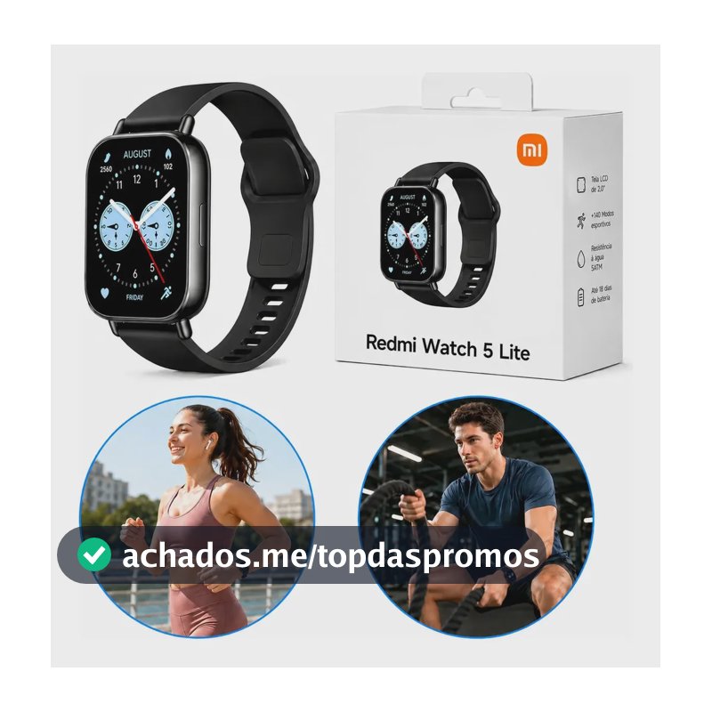 Relógio Smartwatch Redmi Watch 5 Active Lite Xiaomi Preto Prateado