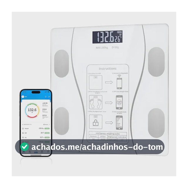 Digital Balança Bioimpedância Imc Aplicativo Bluetooth 180kg