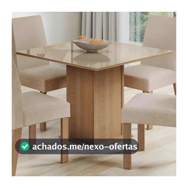 Sala De Jantar Estofada Madesa Evelin Mesa Tampo Vidro Com 4 Cadeiras Cor Rustic/Crema/Imperial MDJA0401037GSIM