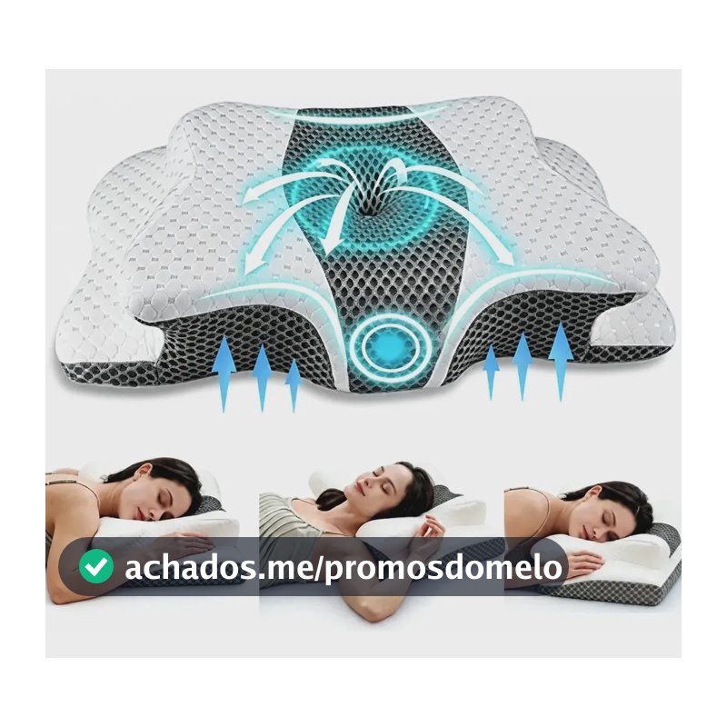 Travesseiro Relax Coluna Nasa Ortopedico Cervical Ergonomico Cinza E Branco