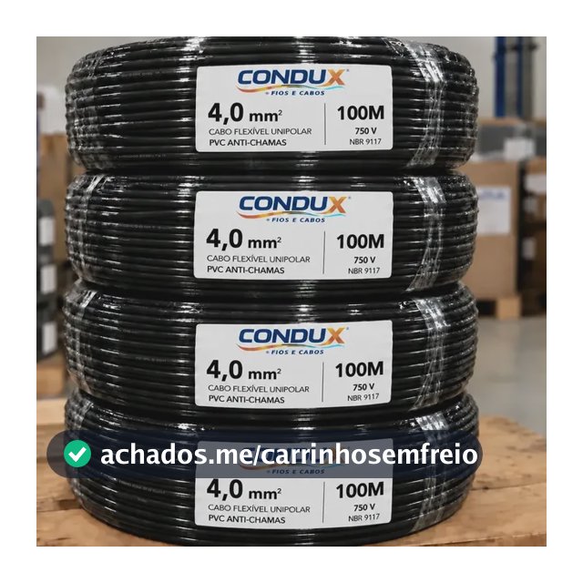 Cabo Flexivel 4mm Unipolar Com 100 Metros Condux 750v Preto