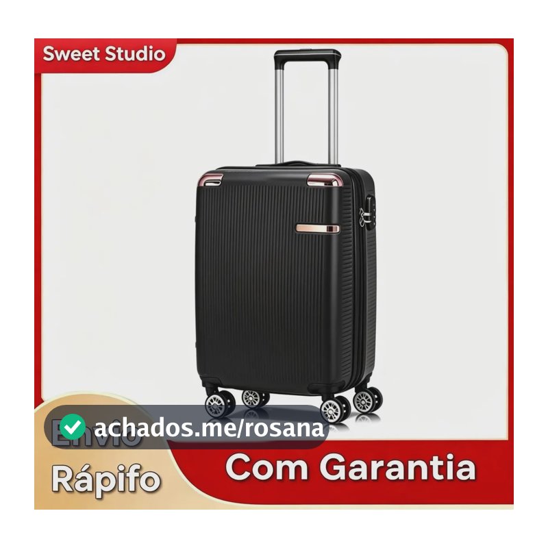 Mala de Bordo Rígida ABS Preto Sweet Studio com Rodas Duplas 360° para Viagem