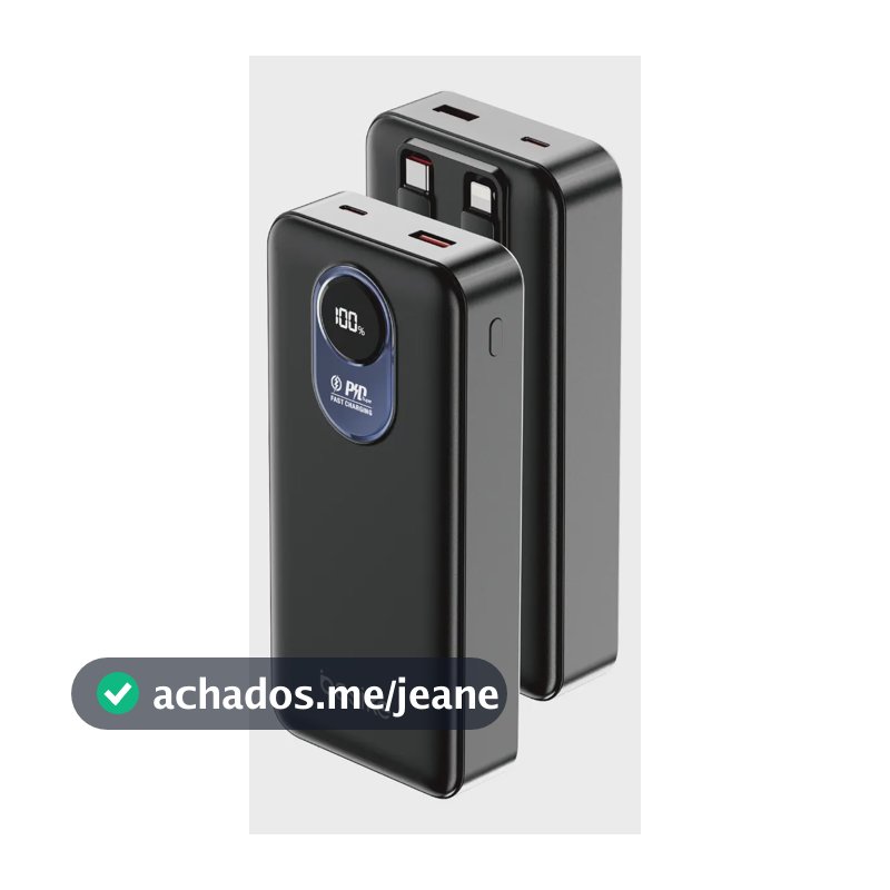 Power Bank Basike com Cabo Embutido de 22.5W e 20.000mAh para iPhone e Android