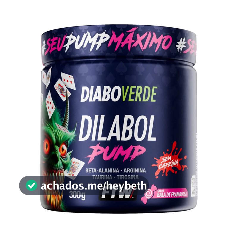Pré Treino Dilabol Pump Diabo Verde Sem cafeína Pote 300g Sabor Bala De Framboesa - FTW