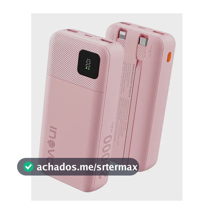 Carregador Portátil Power Bank Turbo inova 20000mah 22.5w Com Display Digital Usb-c / Usb-a Carga Rápida - Rosa