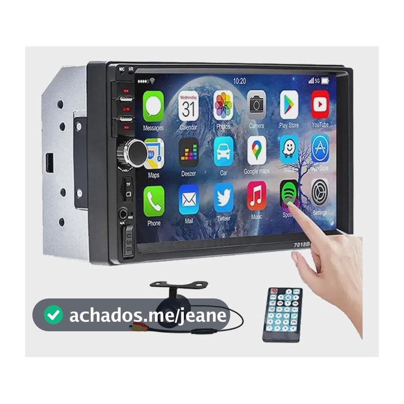 Multimídia 7pol 2din Mp5 Touch Screen Mirrorlink + Camera Ré 7pol Mp5 Com Câmera Ré Preto