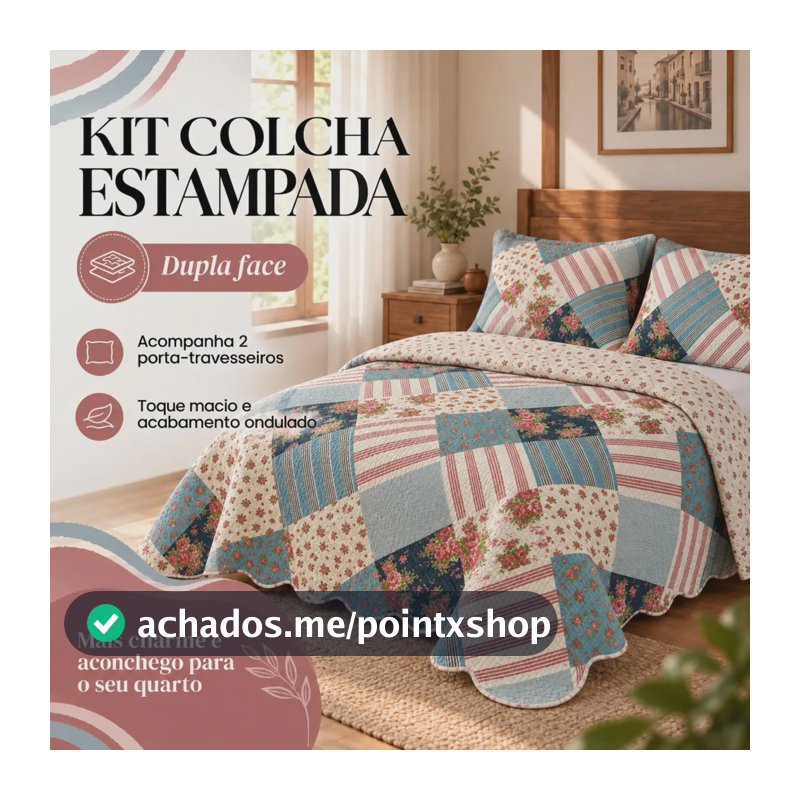 Kit Cobre Leito Colcha Boutis Cama King Dulpa Face 3 Peças Porta Travesseiro