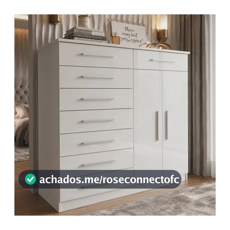 Cômoda 8 Gavetas 2 Portas Cabideiro Albatroz New Verona Multiuso Gaveteiro Organizador Quarto Moderno Branco Dormitório