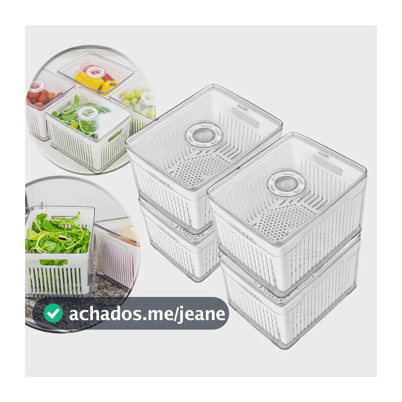 Kit 4 Cestos Organizadores De Geladeira 4,0L Acrílico Plástico Transparente Para Frutas E Verduras Conservar Alimentos