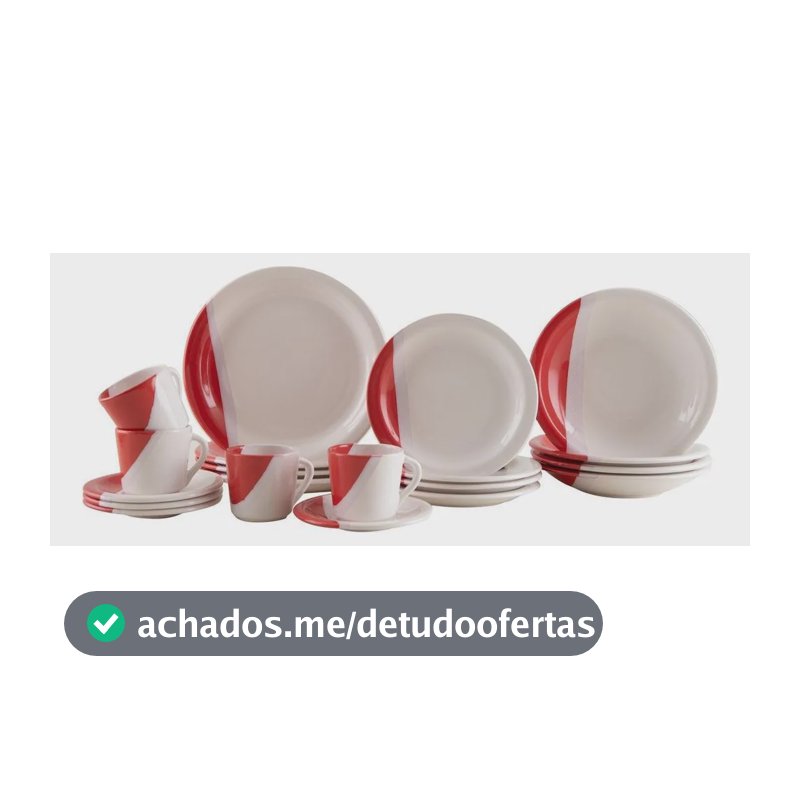 Aparelho De Jantar E Chá 20 Peças Cerâmica Brasilia Redondo Branco E Vermelho